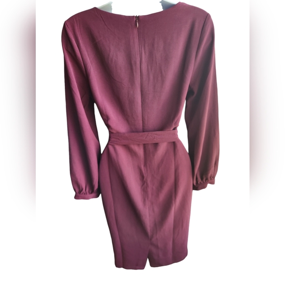 NWT Bohme Sheath Midi Dress Long Sleeves Tie Waist Burgundy Size S - Picture 2 of 3